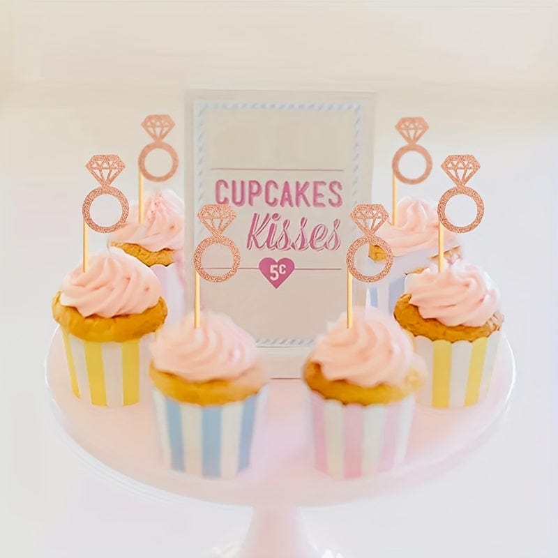 6 Rose Gold Engagement Ring picks in cupcakes