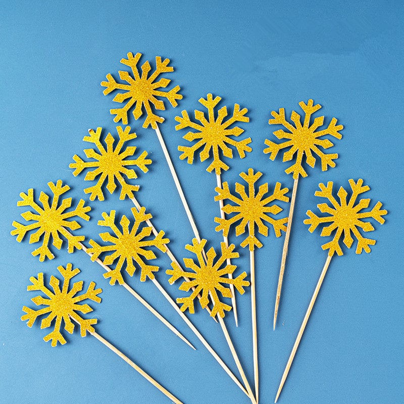 10 Gold snowflake cake toppers