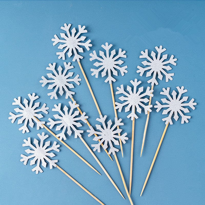 10 Silver snowflake cake toppers