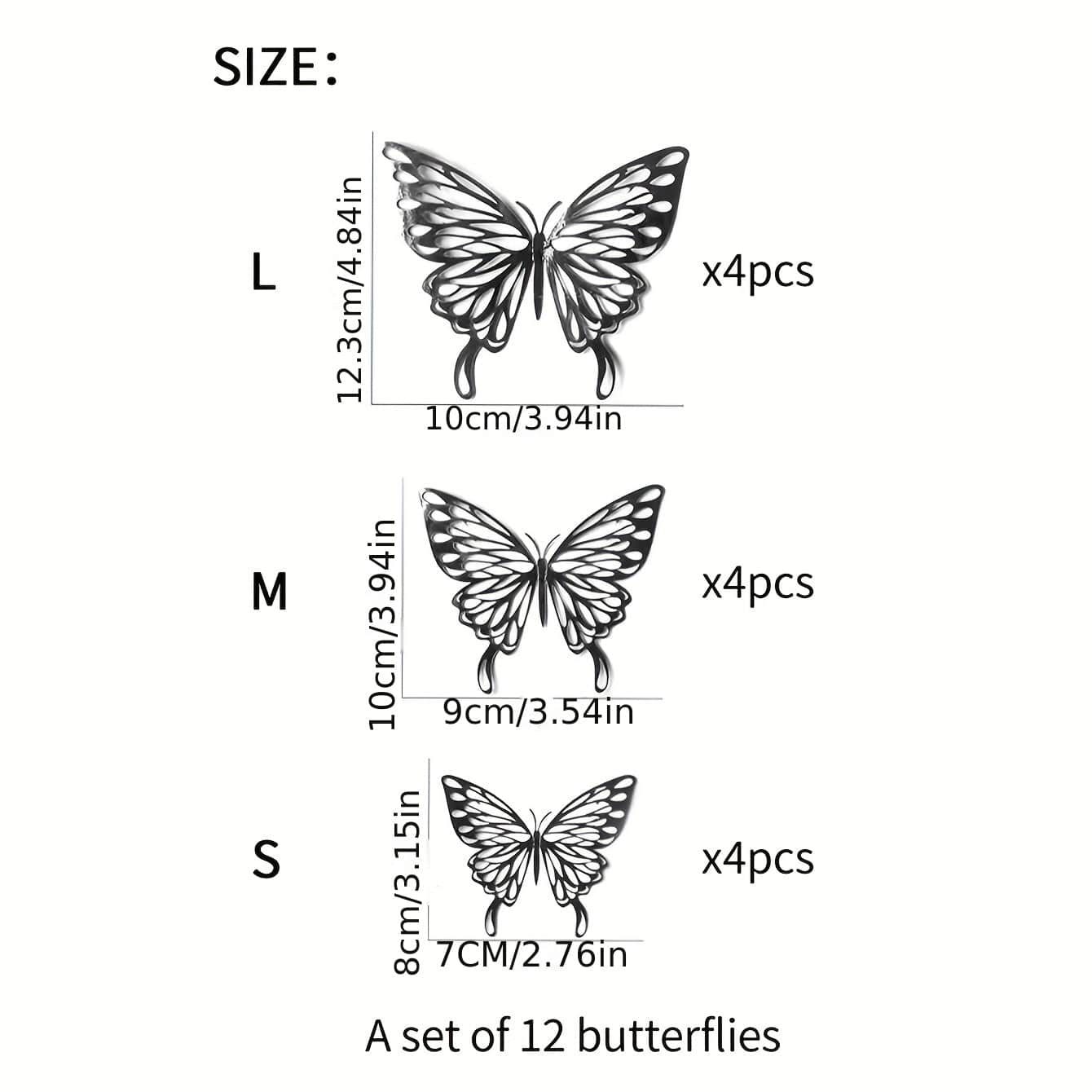 Black butterflies with their sizes