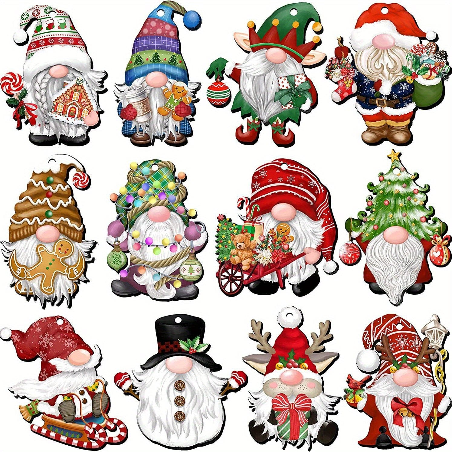 12 assorted Wooden christmas gnome ornaments