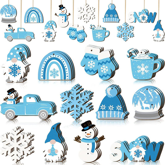 12pcs Christmas Winter Snowman Wooden Hanging Ornaments 17592232467503