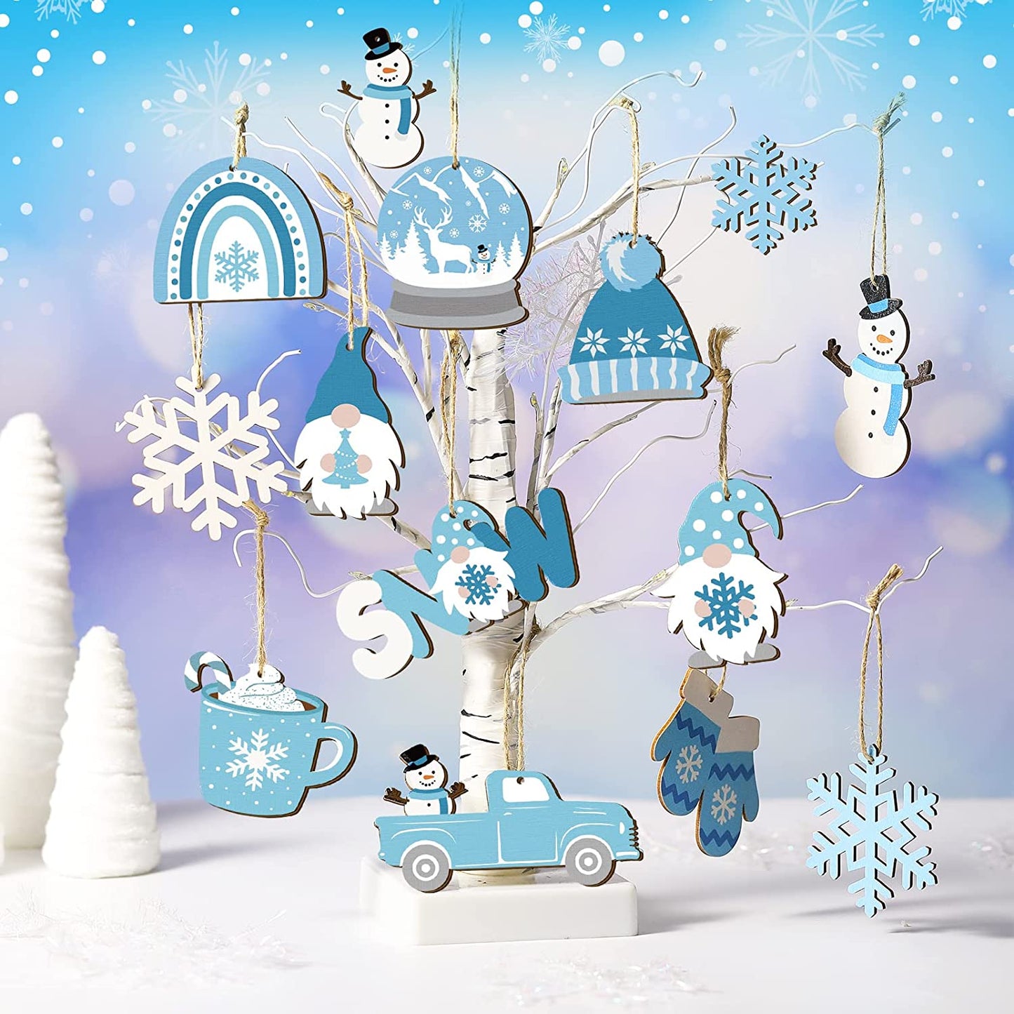 12pcs Christmas Winter Snowman Wooden Hanging Ornaments 