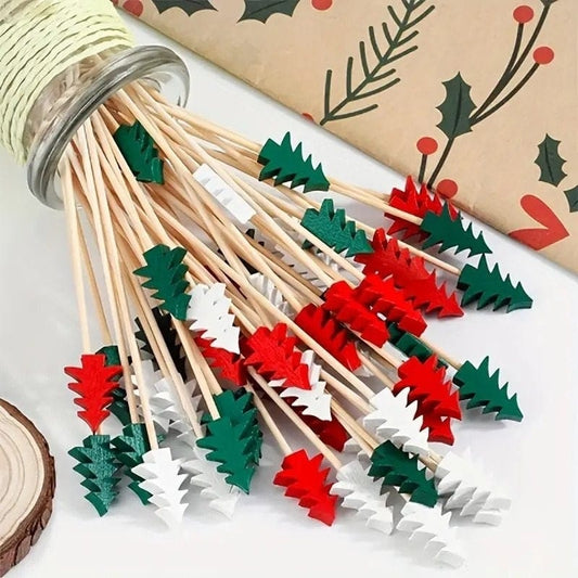 Christmas Tree Fruit Picks: Festive Bamboo Cocktail Toothpicks