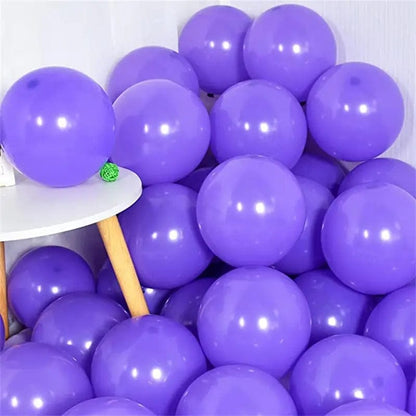 light purple 10 inch balloons in corner of room
