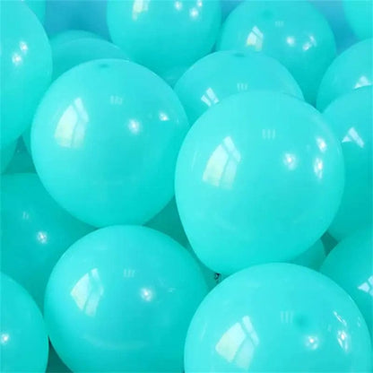 Tiffany Blue 10 inch balloons in corner of room
