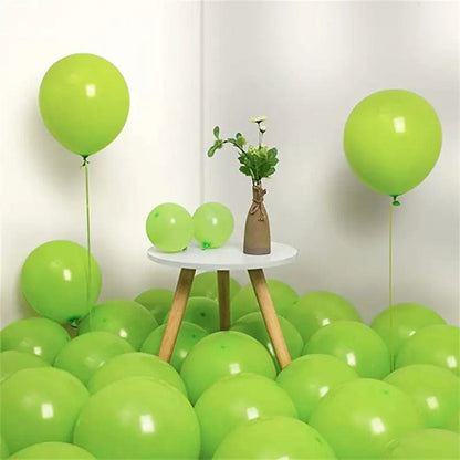  Lime Green 10 inch balloons in corner of room