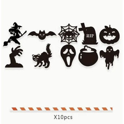 10 Halloween cutout Cake toppers with orange and white stick and size