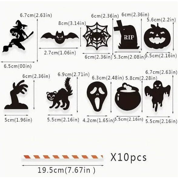 10 Halloween cutout Cake toppers with orange and white stick with quantity and size