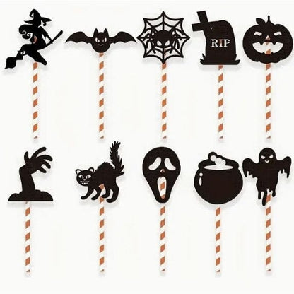 10 Halloween cutout Cake toppers on a orange and white stick