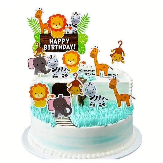 jungle themed cake decorations on cake