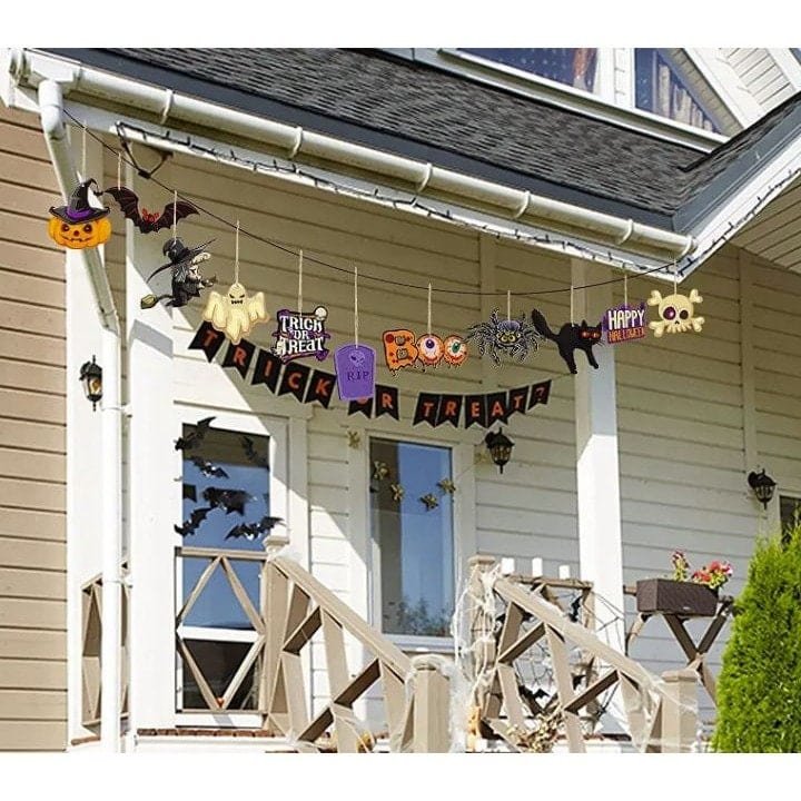 Halloween decorations hanging over front door