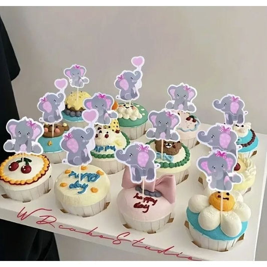 baby girl elephants on cupcakes