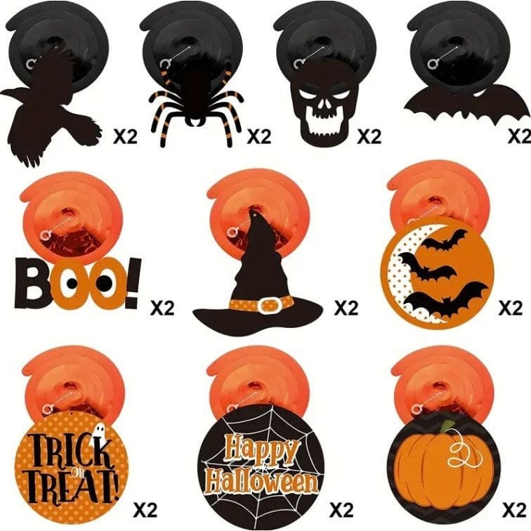 30pcs Halloween Hanging Swirls: Witch, Bat, Pumpkin, Ghost, Spider Foil Swirls!