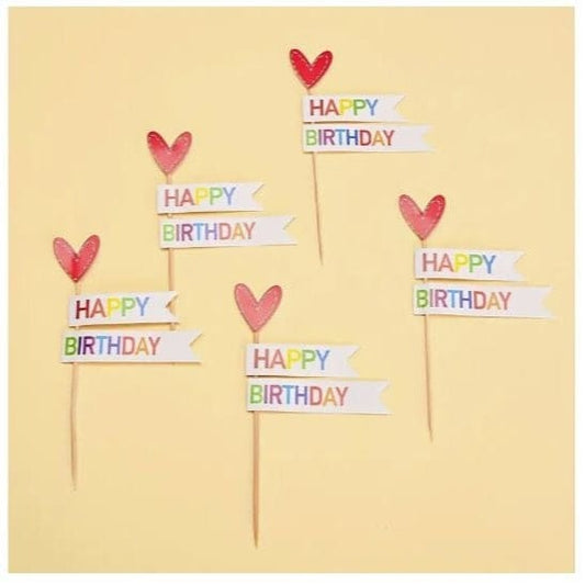 5pcs Heart Happy Birthday Cake Topper Set