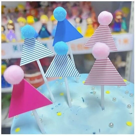 6 Birthday Hat Cupcake Toppers