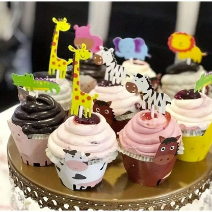 Animal Cake Toppers, Cartoon Zoo Animals Cake Toppers, Children Birthday Cake Plug-In Decorations, Wedding Party Favors