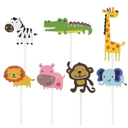 Animal Cake Toppers, Cartoon Zoo Animals Cake Toppers, Children Birthday Cake Plug-In Decorations, Wedding Party Favors