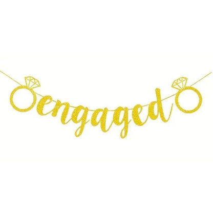 Engagement Party Decoration, Golden Ring With "engaged" Flag, Party Banner, Party Supplies, Party Decor, Bridal shower decorations