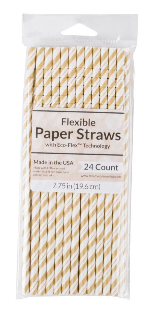 Gold paper straws that are flexible, eco-friendly, and great for Spring, Summer, Fall Pool Parties, BBQ's, and turtle safe!