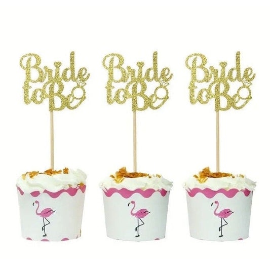 Golden Bride To Be Cupcake Toppers, Wedding Proposal Series Cake And Dessert Table Decor, Party Supplies, Cake Decor Supplies