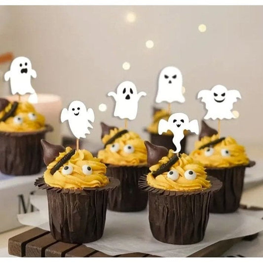 Halloween Ghost Cake Toppers: Set of 10 Spooky Decorations