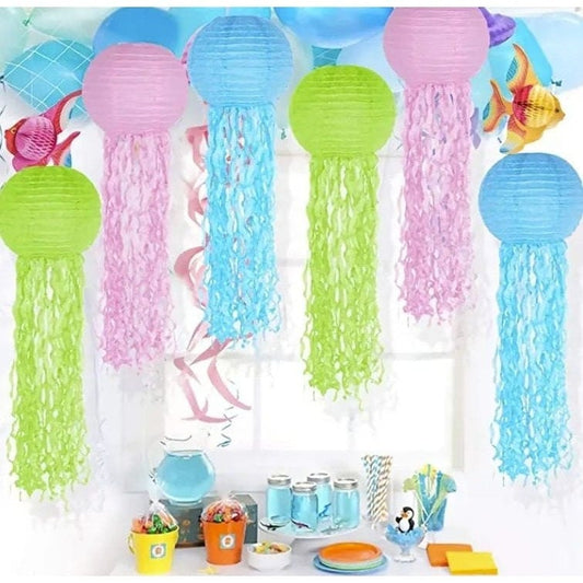 Jelly Fish Paper Lanterns, Pink Green Blue Hanging Lantern, Mermaid Unicorn Theme Party Supplies, Sea Ocean Birthday Party Decorations