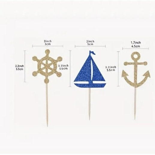 Nautical Glitter Cupcake Picks: Sea-themed Party Decorations