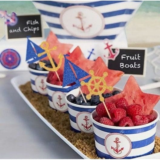 Nautical Glitter Cupcake Picks: Sea-themed Party Decorations
