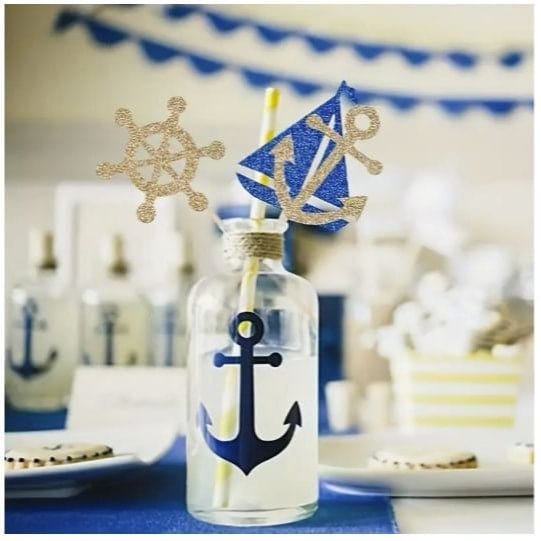 Nautical Glitter Cupcake Picks: Sea-themed Party Decorations