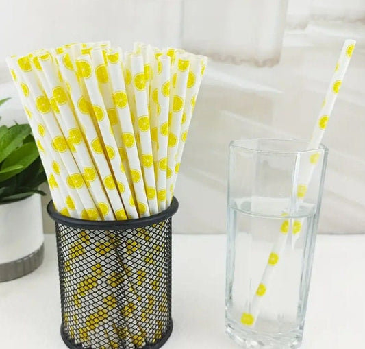 Our Lemon Designed paper straws that are great for summer BBQ, pool parties, birthday parties, beach bashes,  baby showers and so much more!