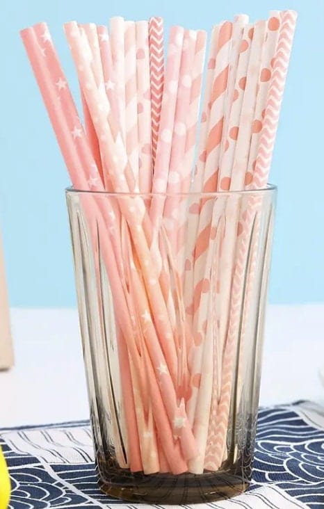 Pink series with White Polka Dots, Paper Straw Disposable Paper Party Pastry Drink Decoration Straw, baby shower, Birthday party, & more!