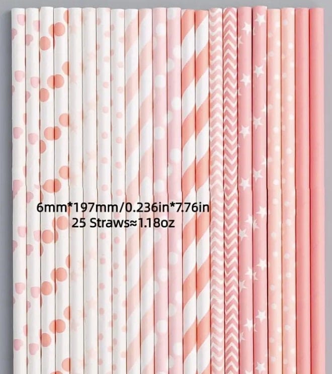 Pink series with White Polka Dots, Paper Straw Disposable Paper Party Pastry Drink Decoration Straw, baby shower, Birthday party, & more!
