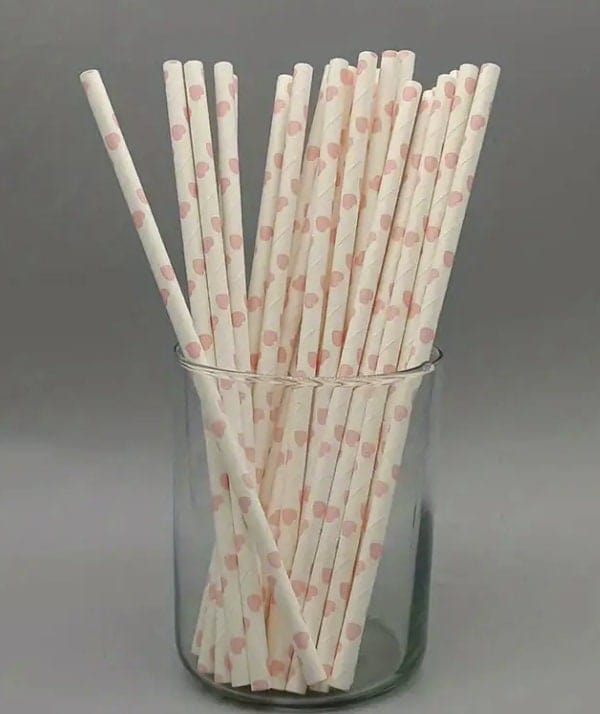 Pink series with White Polka Dots, Paper Straw Disposable Paper Party Pastry Drink Decoration Straw, baby shower, Birthday party, & more!