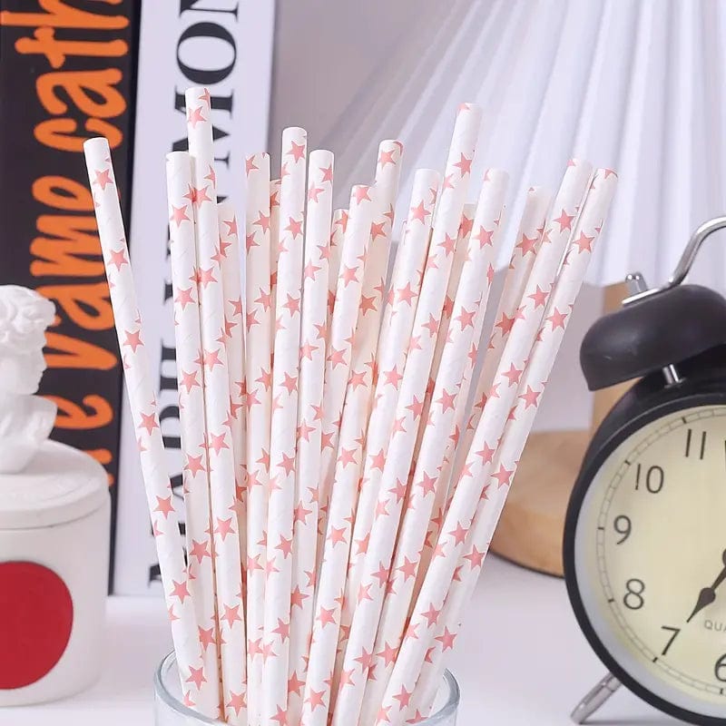 Pink series with White Polka Dots, Paper Straw Disposable Paper Party Pastry Drink Decoration Straw, baby shower, Birthday party, & more!