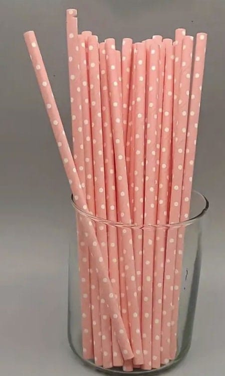 Pink series with White Polka Dots, Paper Straw Disposable Paper Party Pastry Drink Decoration Straw, baby shower, Birthday party, & more!