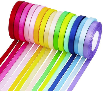 Satin ribbon made of high-quality polyester, double sided, .4" wide x 25 yrds, smooth surface giving texture, strength, great colors!