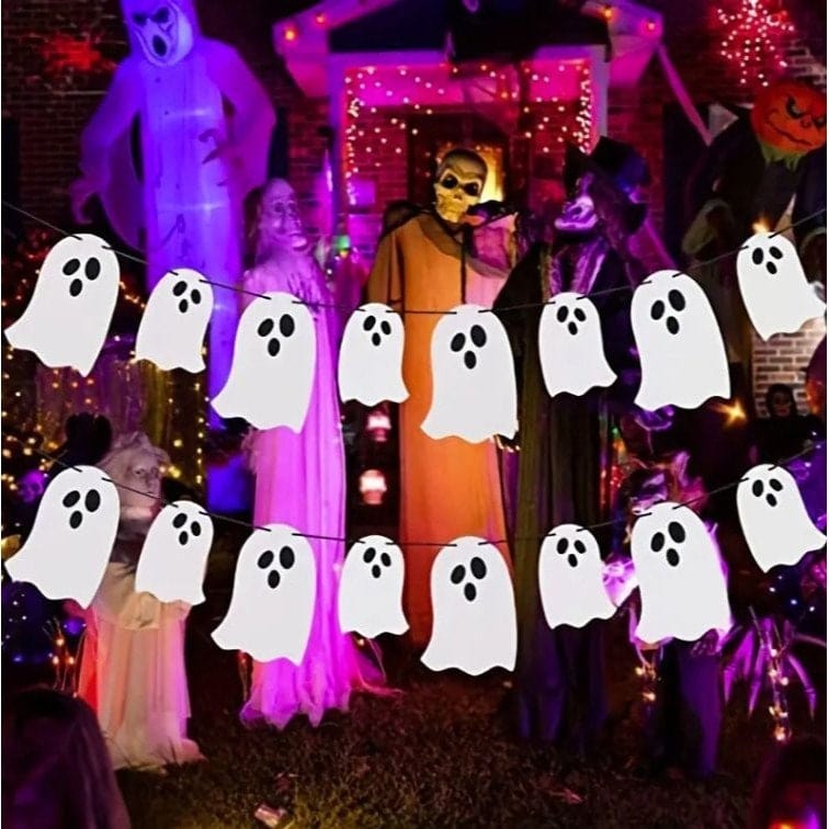Shimmering Halloween Ghost Banner: Hauntingly Stylish Decor!