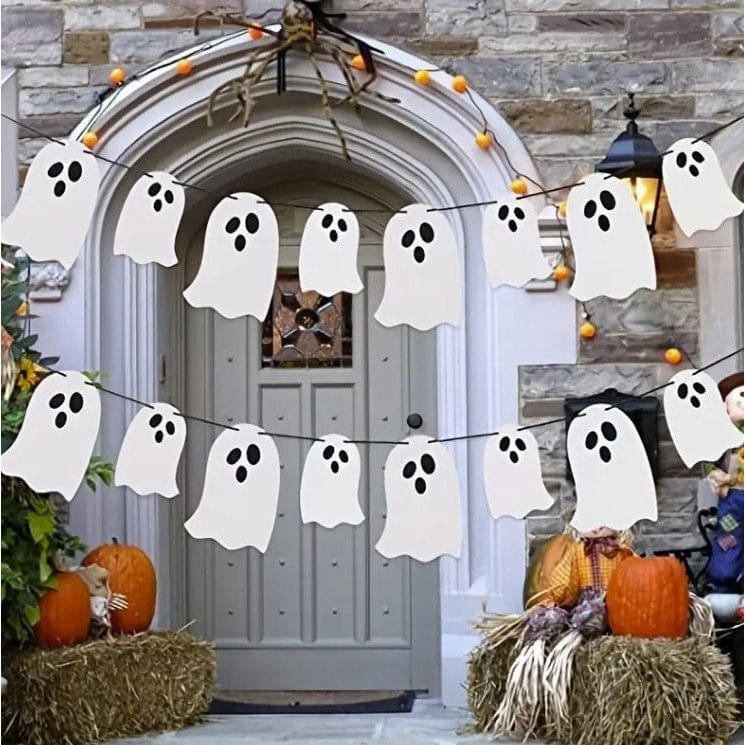 Shimmering Halloween Ghost Banner: Hauntingly Stylish Decor!