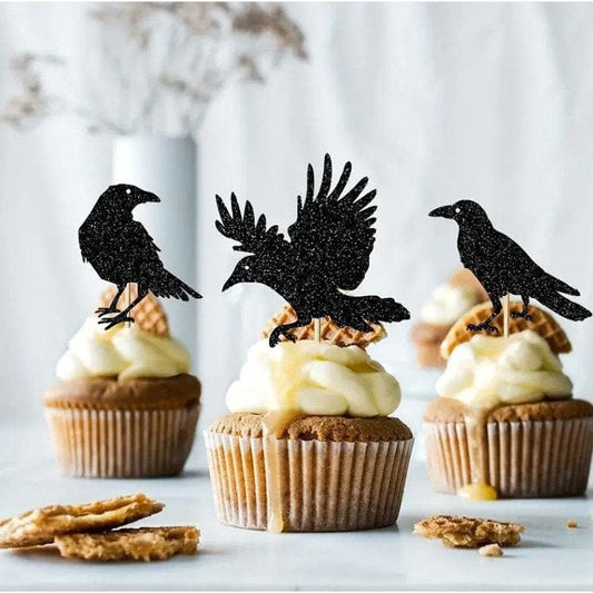 Sparkling Black Crow Cake Topper: Ideal for Halloween Delights