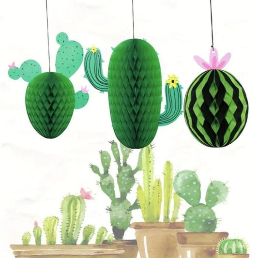 Three-dimensional Cactus Honeycomb Ornament Cactus Ball Decoration Party Decoration 3-Piece Latte Flower Set
