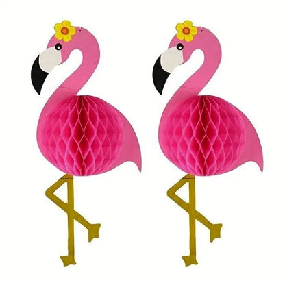 2  honeycomb hanging flamingos