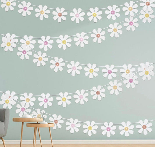 White Daisy Hipster hanging banner-  Our Garland Hippie Party Banner is great for parties, girl rooms, and more!