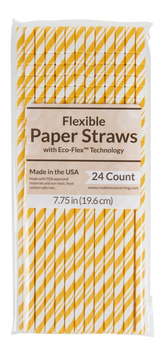 24 Pack of yellow flexible paper straws 