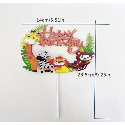 size of jungle themed happy birthday cake topper