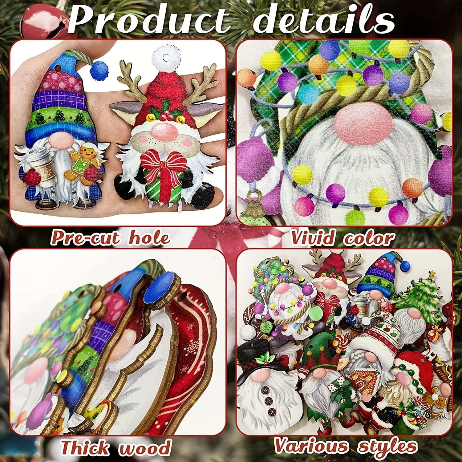 side view of Wooden christmas gnome ornaments