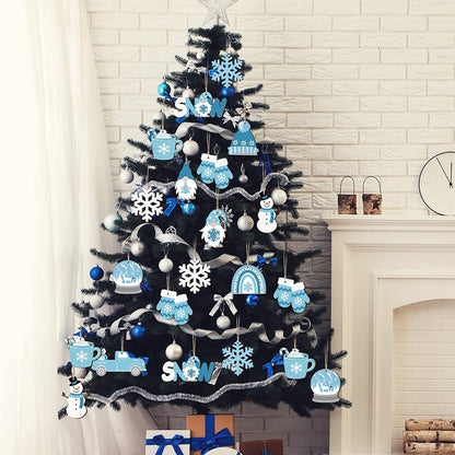12pcs Christmas Winter Snowman Wooden Hanging Ornaments on christmas tree