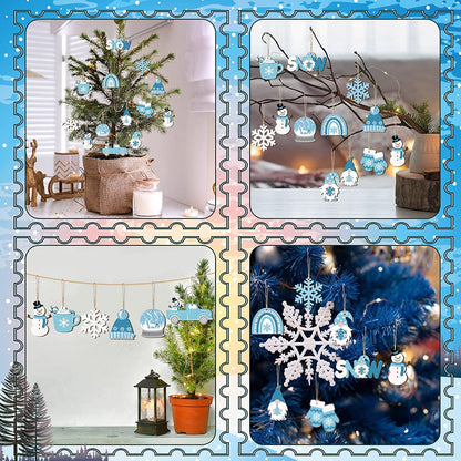 4 examples of Christmas Winter Snowman Wooden Hanging Ornaments
