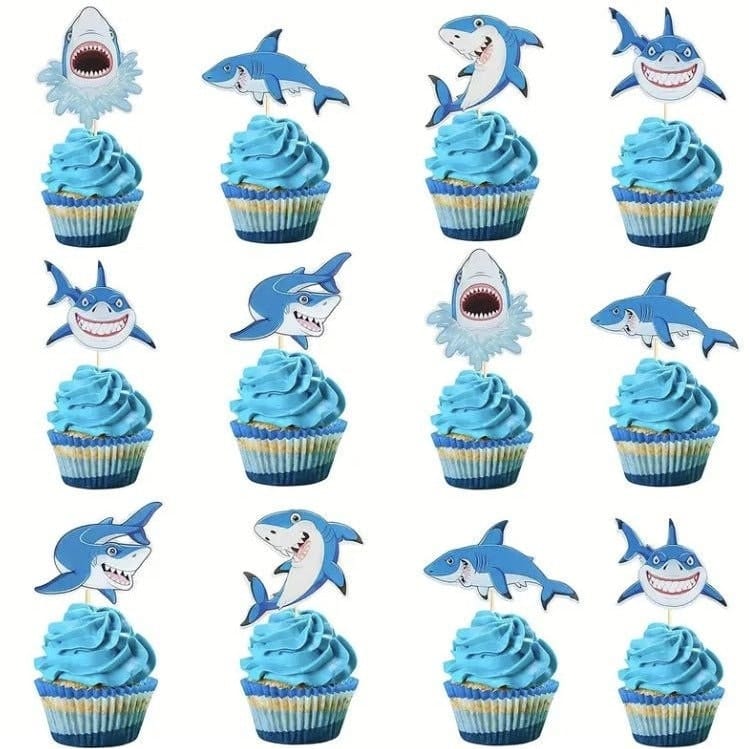 Shark Series Cupcake Toppers, Under The Sea Theme Party Cake Decor Supplies, Baby Shower Cupcake Decor, Cake Decor Supplies,