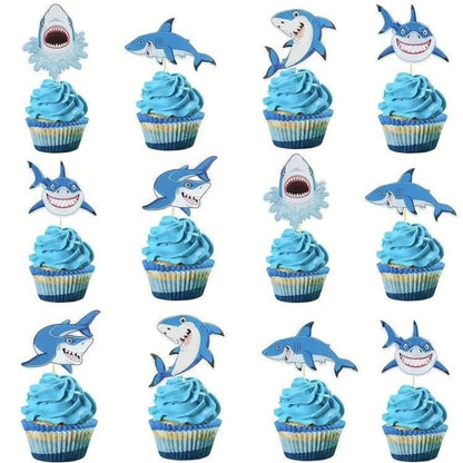 Shark Series Cupcake Toppers, Under The Sea Theme Party Cake Decor Supplies, Baby Shower Cupcake Decor, Cake Decor Supplies,